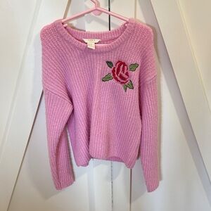Forever 21 Pink Knit Sweater with Floral Detail